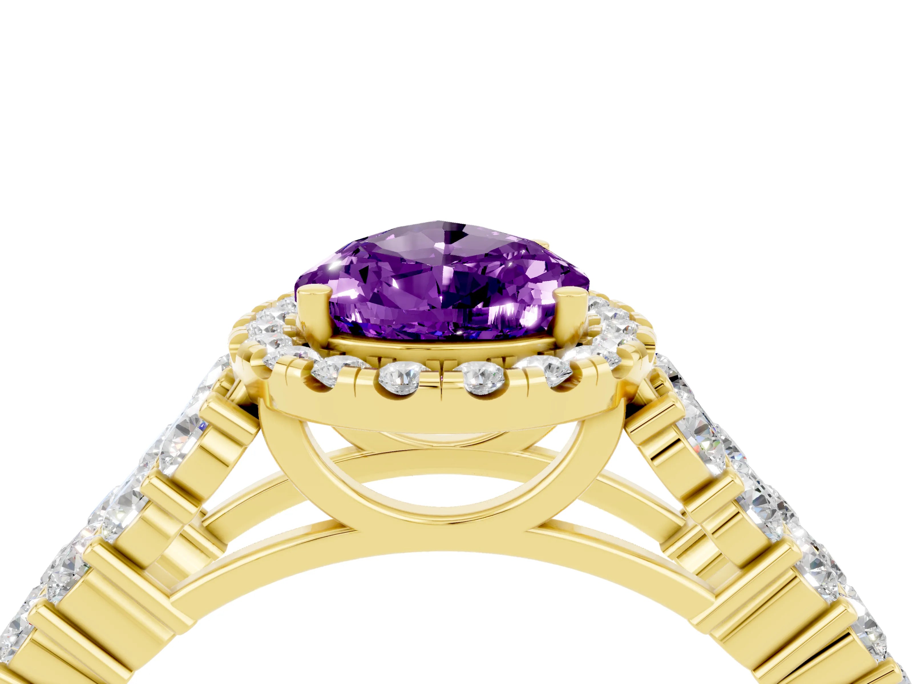 Yellow gold Pear Cut Halo Pavé Diamond Engagement Ring with Split Shank and Four-Prong Setting_4