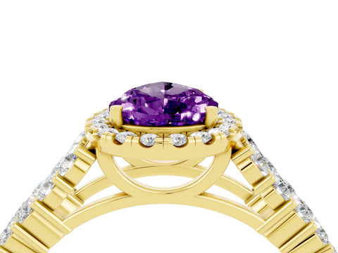 Yellow gold Pear Cut Halo Pavé Diamond Engagement Ring with Split Shank and Four-Prong Setting_4