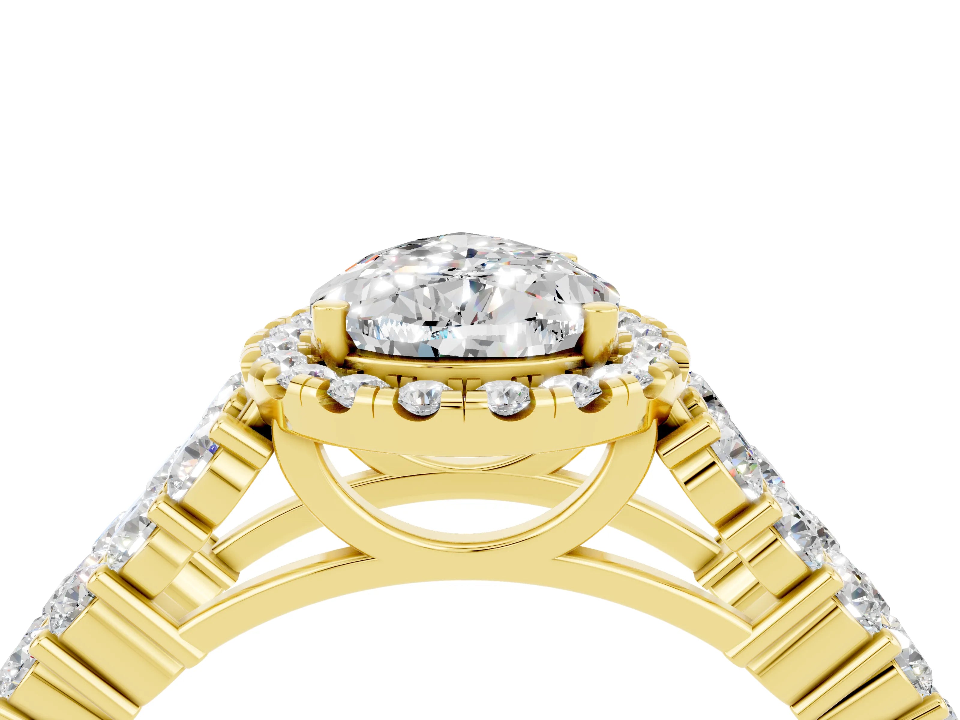 Yellow gold Pear Cut Halo Pavé Diamond Engagement Ring with Split Shank and Four-Prong Setting_4