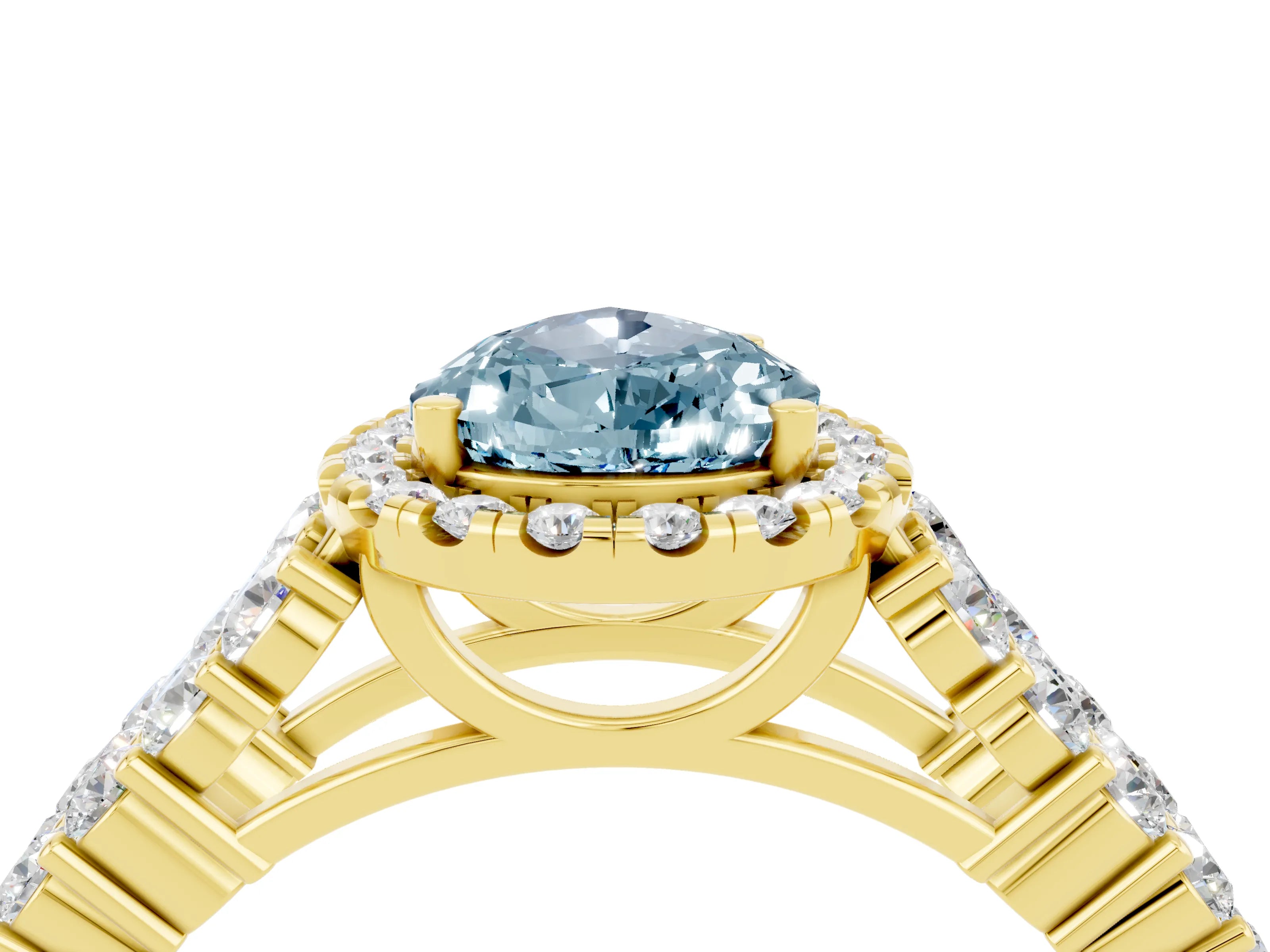 Yellow gold Pear Cut Halo Pavé Diamond Engagement Ring with Split Shank and Four-Prong Setting_4