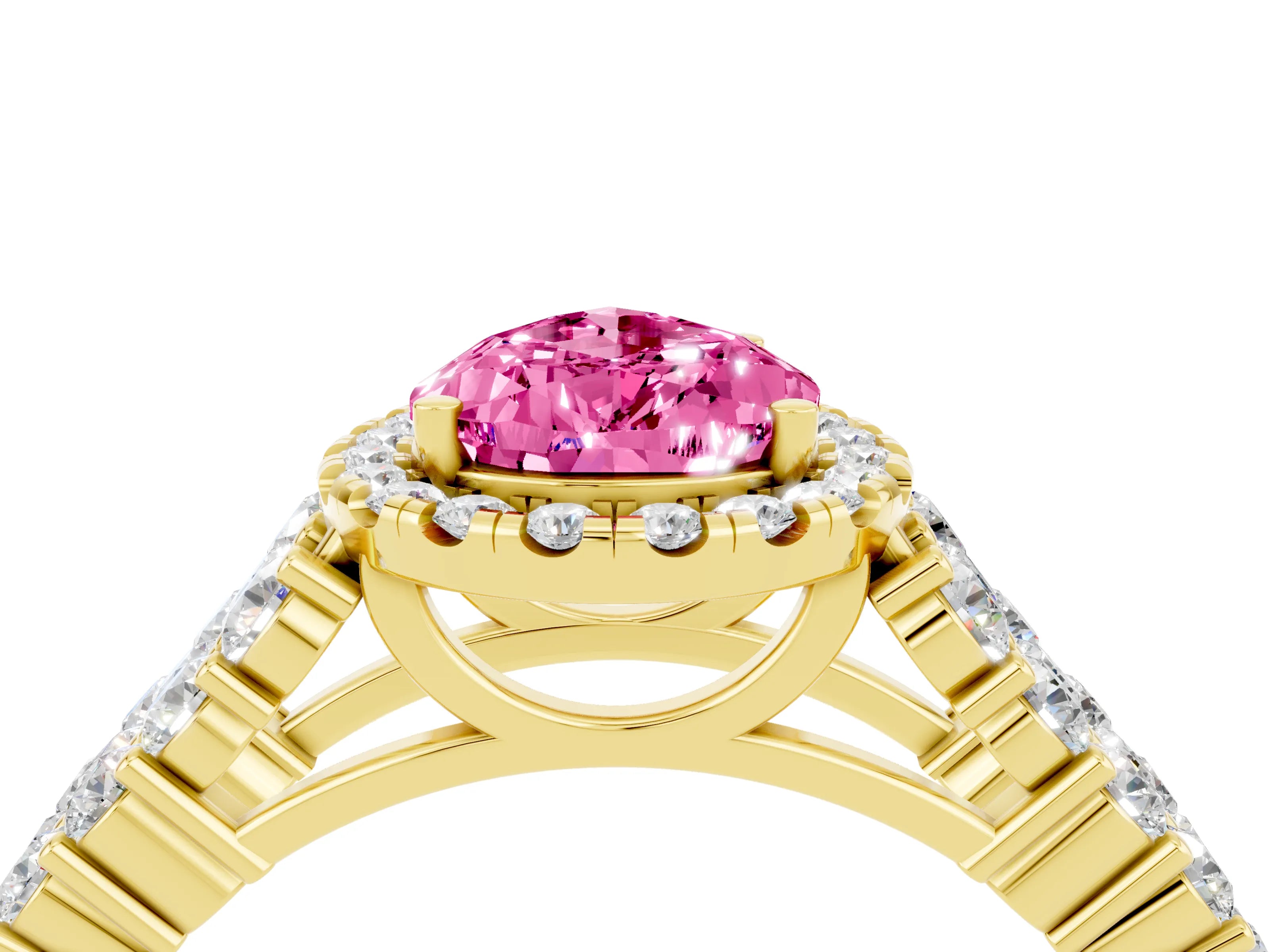 Yellow gold Pear Cut Halo Pavé Diamond Engagement Ring with Split Shank and Four-Prong Setting_4