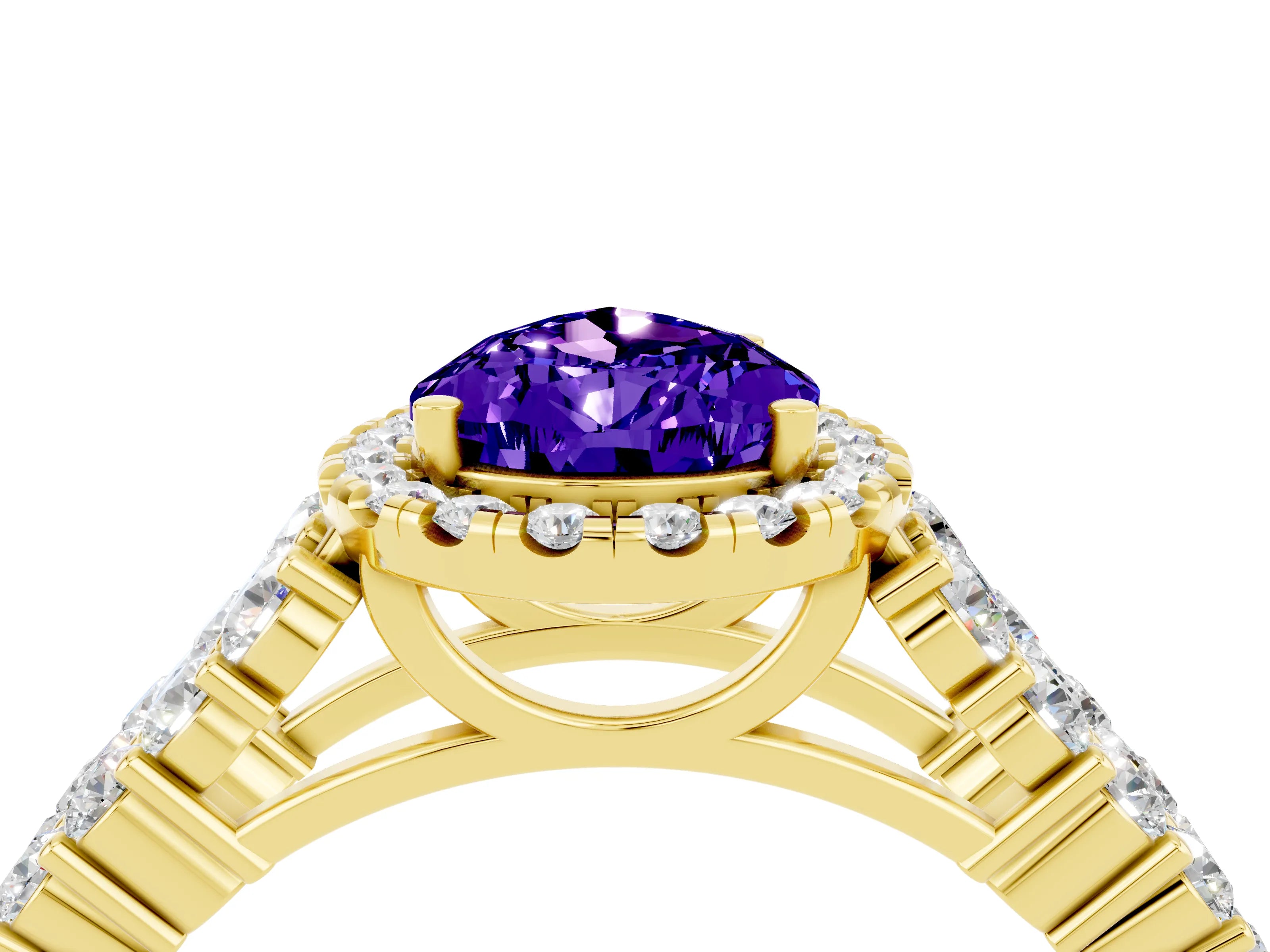 Yellow gold Pear Cut Halo Pavé Diamond Engagement Ring with Split Shank and Four-Prong Setting_4