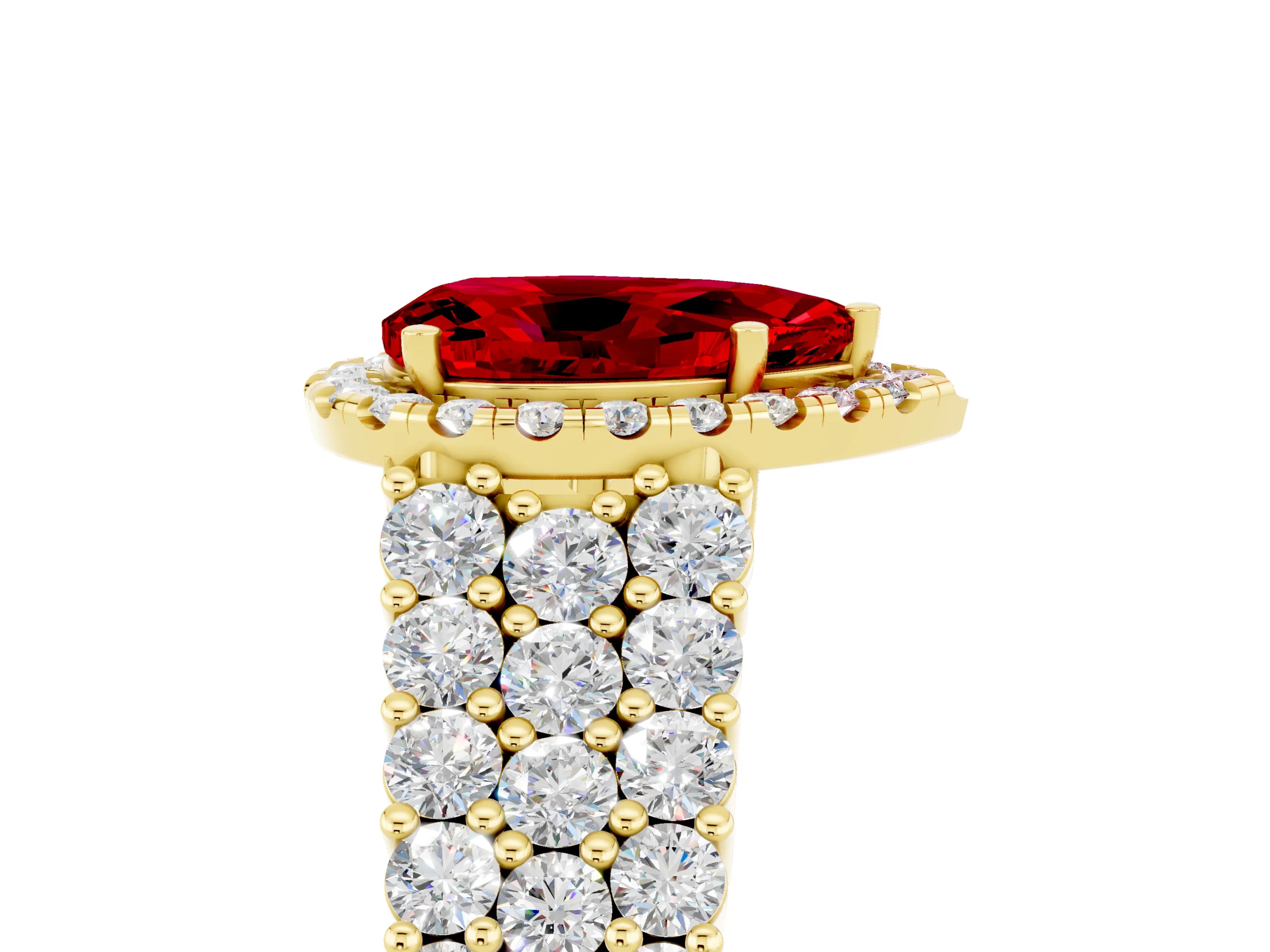 Yellow gold Pear Cut Halo Pavé Diamond Engagement Ring with Split Shank and Four-Prong Setting_5