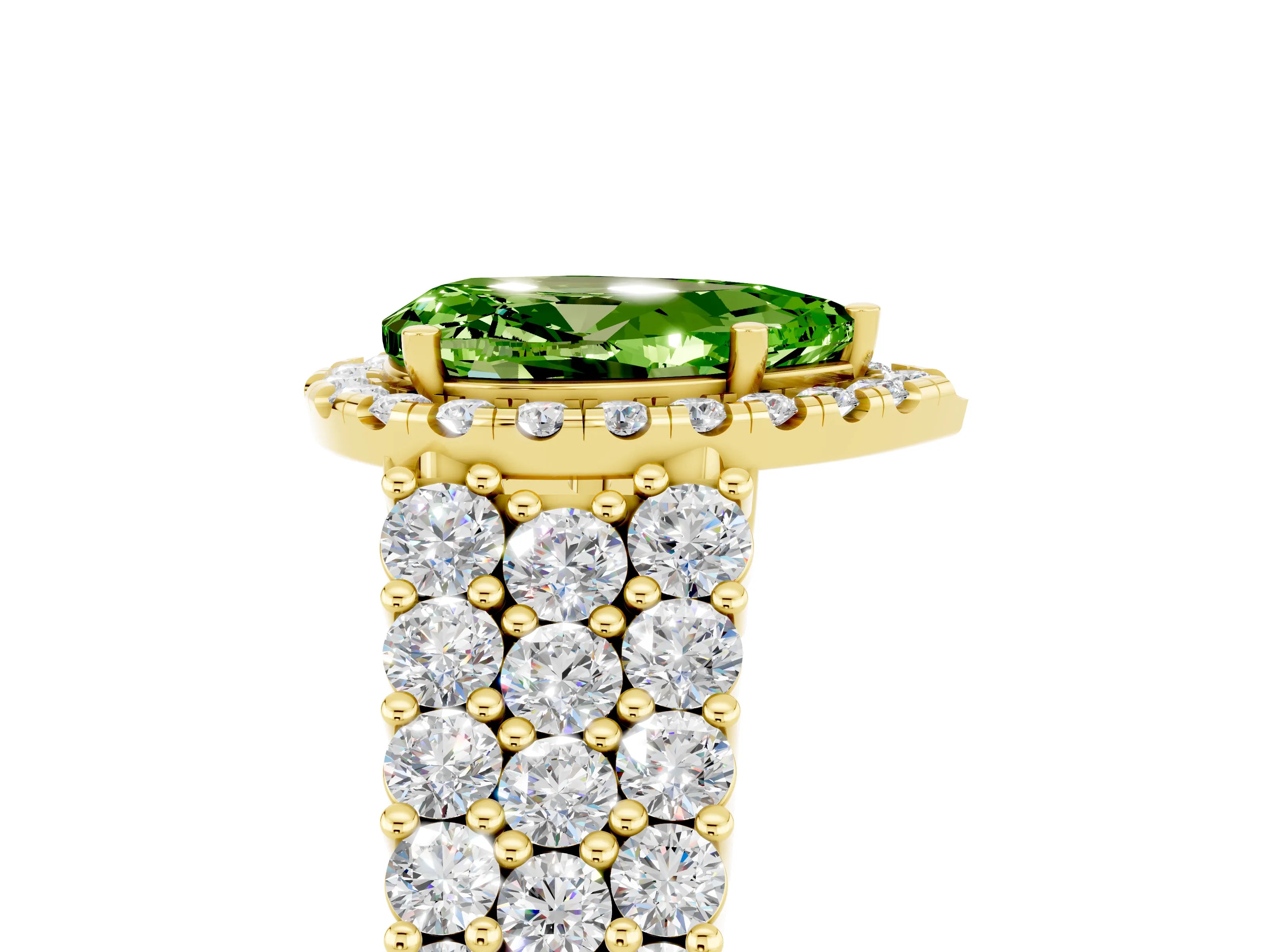 Yellow gold Pear Cut Halo Pavé Diamond Engagement Ring with Split Shank and Four-Prong Setting_5