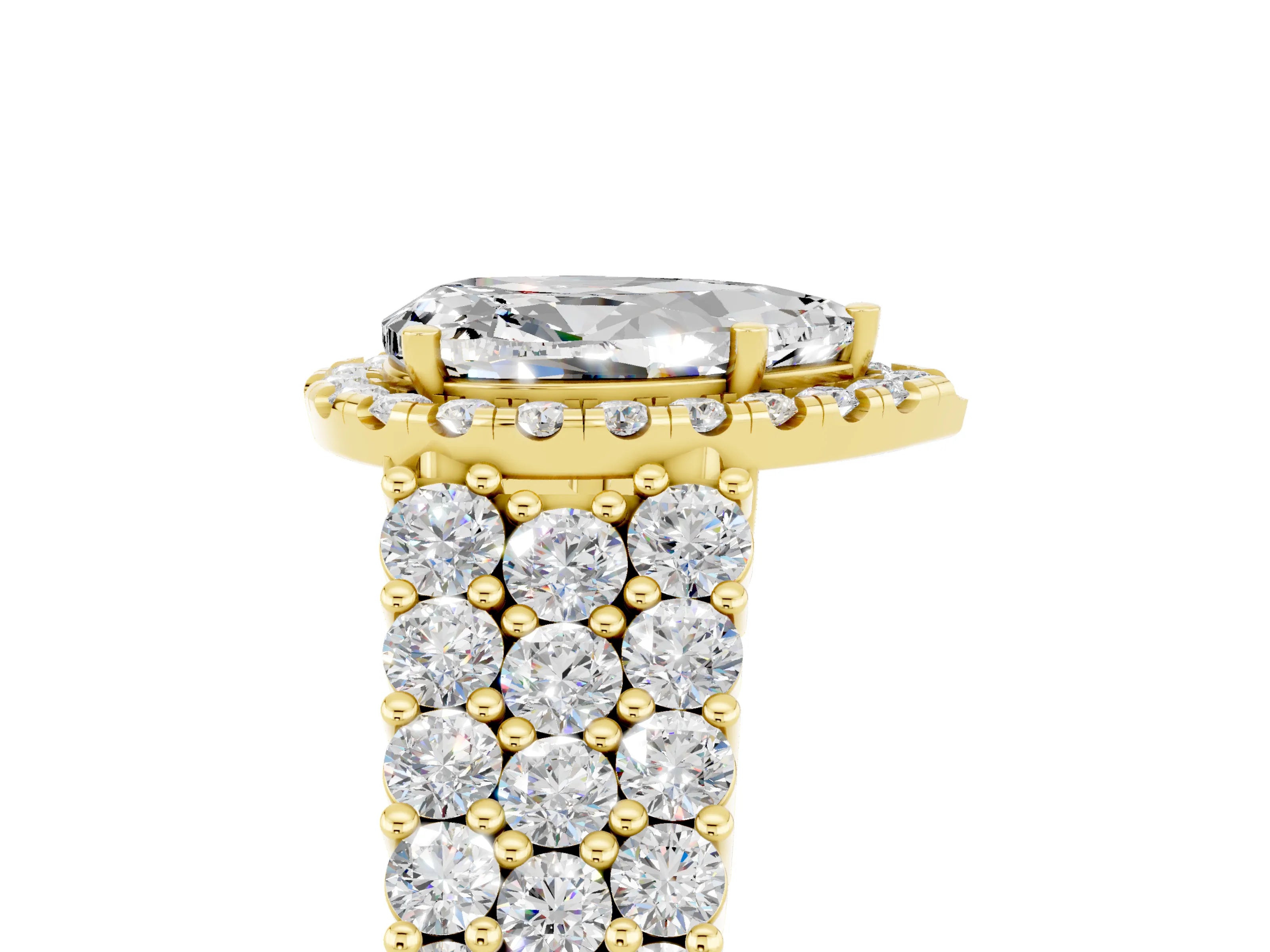 Yellow gold Pear Cut Halo Pavé Diamond Engagement Ring with Split Shank and Four-Prong Setting_5