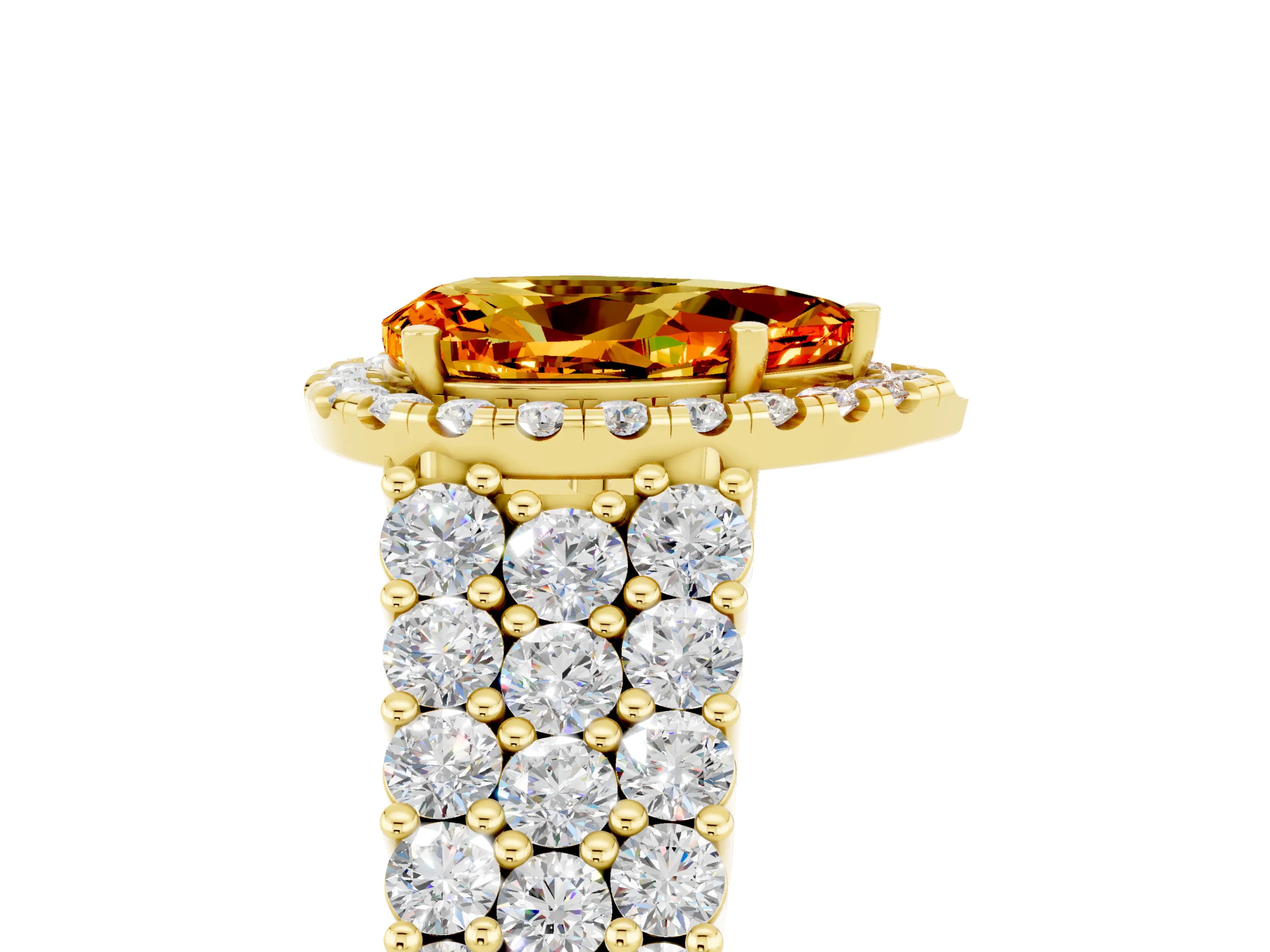Yellow gold Pear Cut Halo Pavé Diamond Engagement Ring with Split Shank and Four-Prong Setting_5