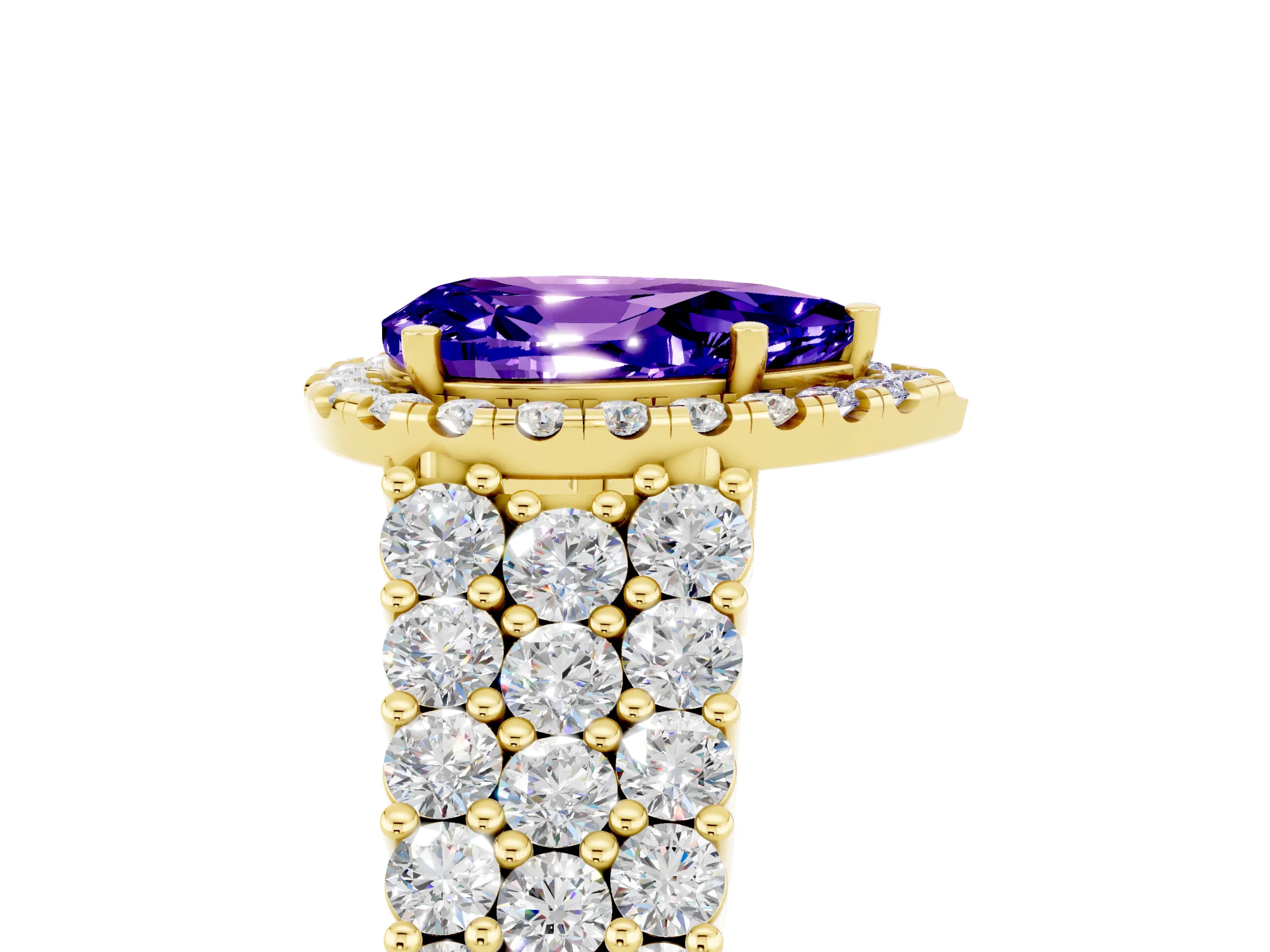 Yellow gold Pear Cut Halo Pavé Diamond Engagement Ring with Split Shank and Four-Prong Setting_5