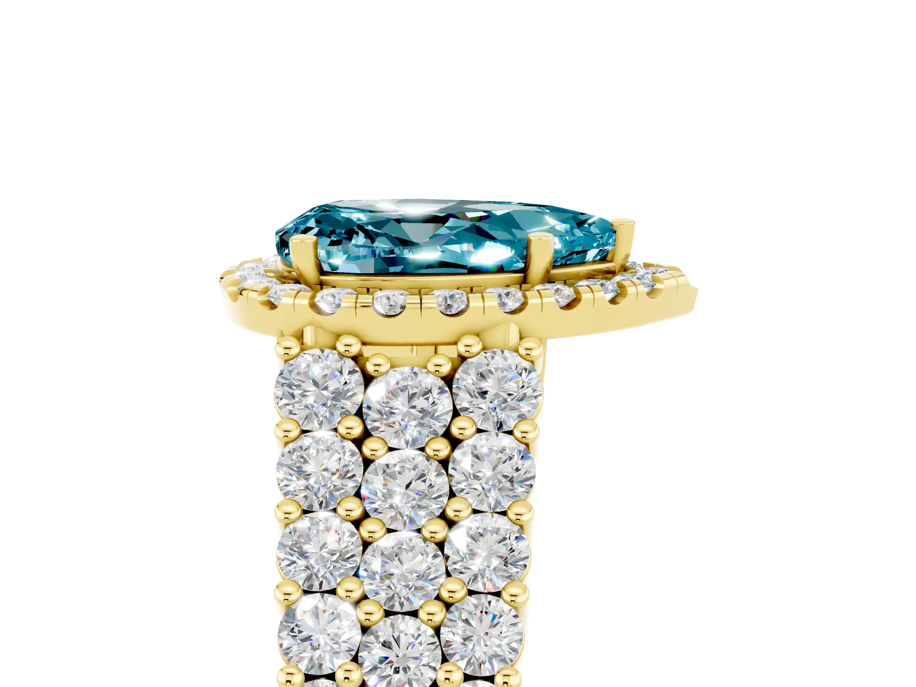 Yellow gold Pear Cut Halo Pavé Diamond Engagement Ring with Split Shank and Four-Prong Setting_5