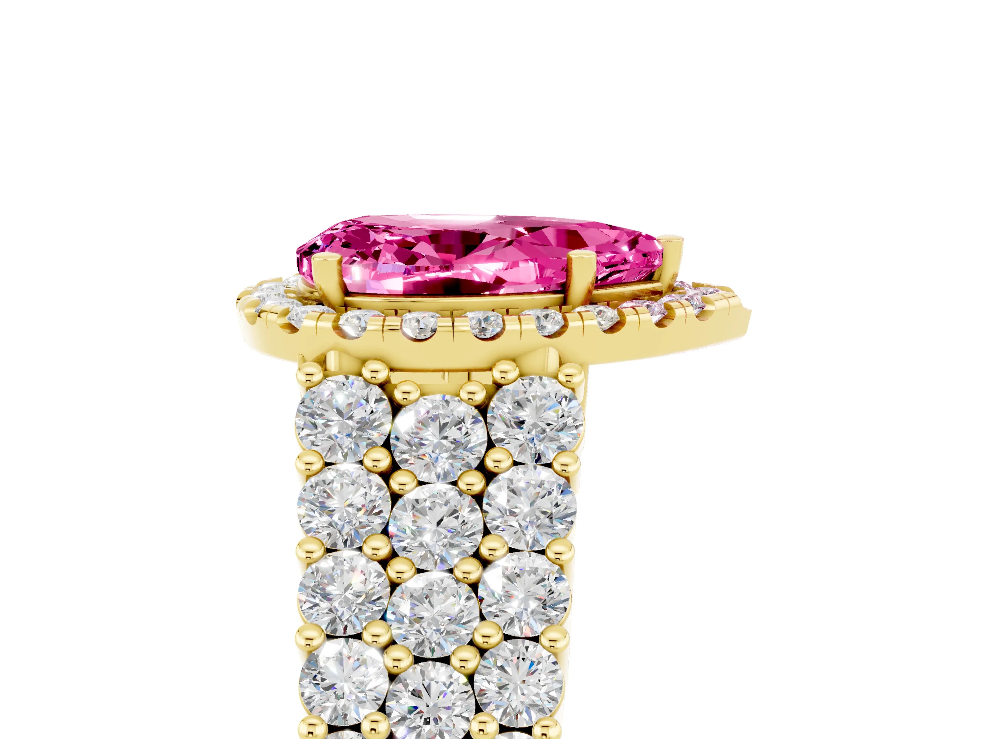 Yellow gold Pear Cut Halo Pavé Diamond Engagement Ring with Split Shank and Four-Prong Setting_5