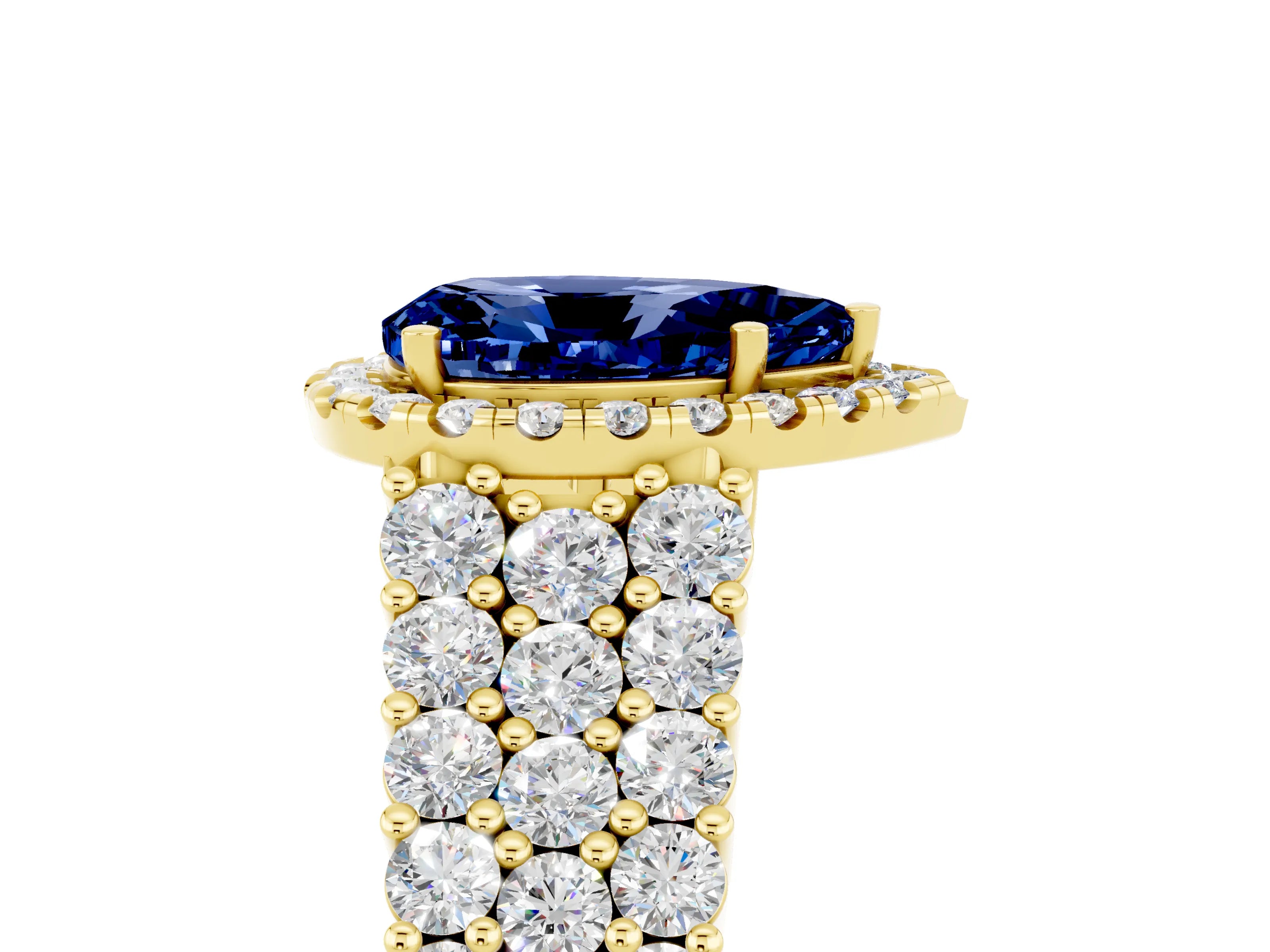 Yellow gold Pear Cut Halo Pavé Diamond Engagement Ring with Split Shank and Four-Prong Setting_5