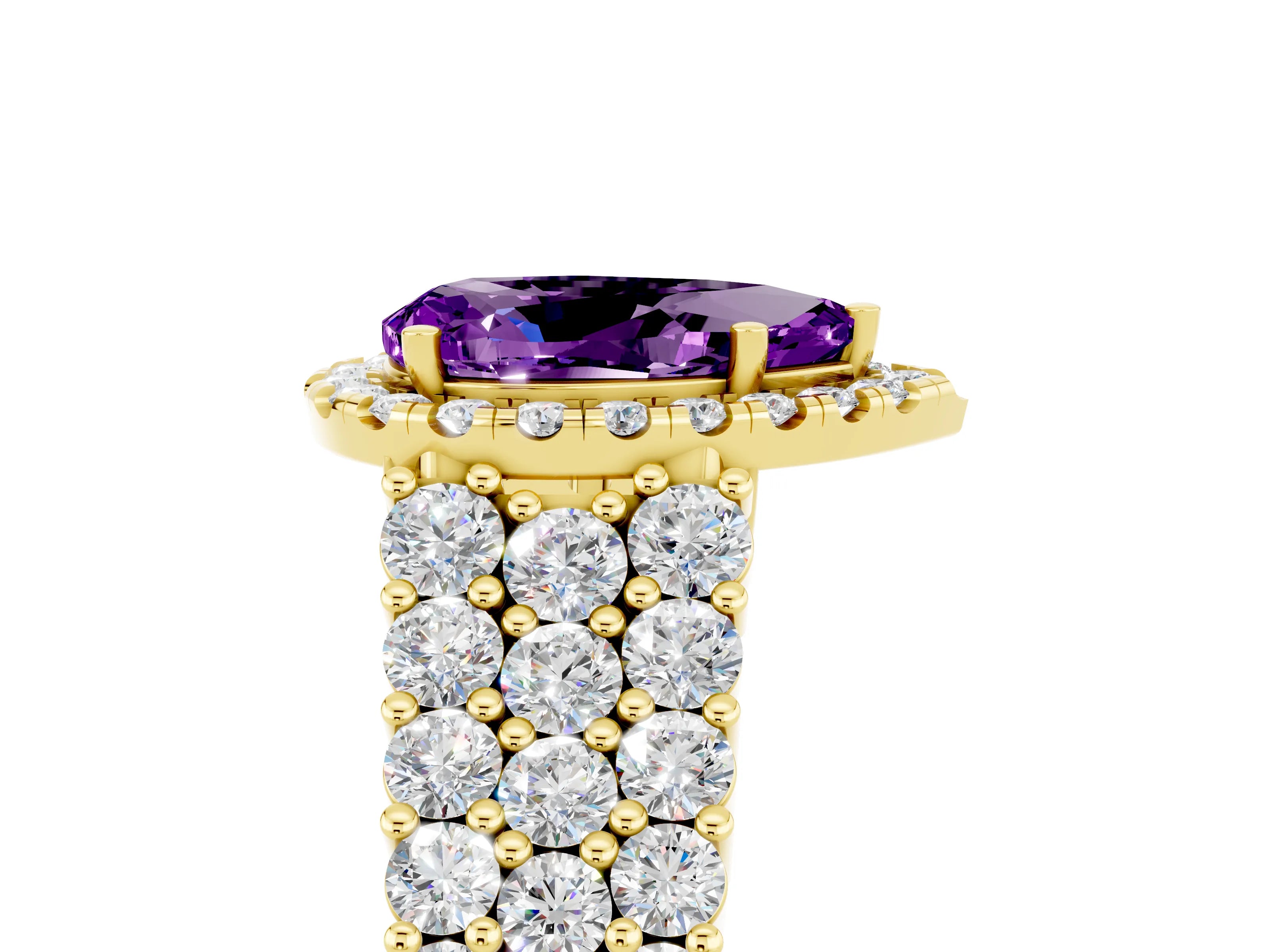 Yellow gold Pear Cut Halo Pavé Diamond Engagement Ring with Split Shank and Four-Prong Setting_5