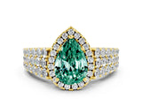 Yellow gold Pear Cut Halo Pavé Diamond Engagement Ring with Split Shank and Four-Prong Setting