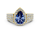 Yellow gold Pear Cut Halo Pavé Diamond Engagement Ring with Split Shank and Four-Prong Setting