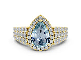 Yellow gold Pear Cut Halo Pavé Diamond Engagement Ring with Split Shank and Four-Prong Setting