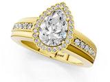 Yellow gold Pear Cut Halo Pave Band Four-Prong Ring_62