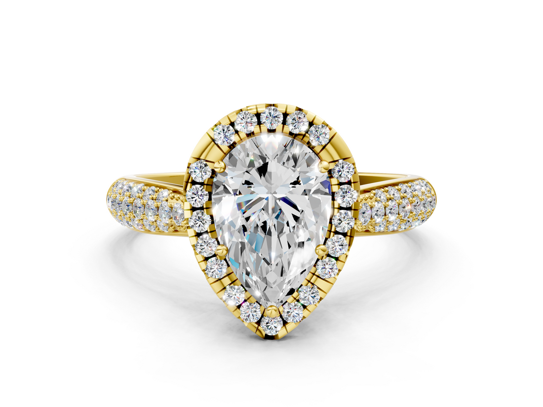 Yellow gold Pear Cut Halo Pave Band Four-Prong Setting Ring_36