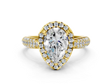 Yellow gold Pear Cut Halo Pave Band Four-Prong Setting Ring_36
