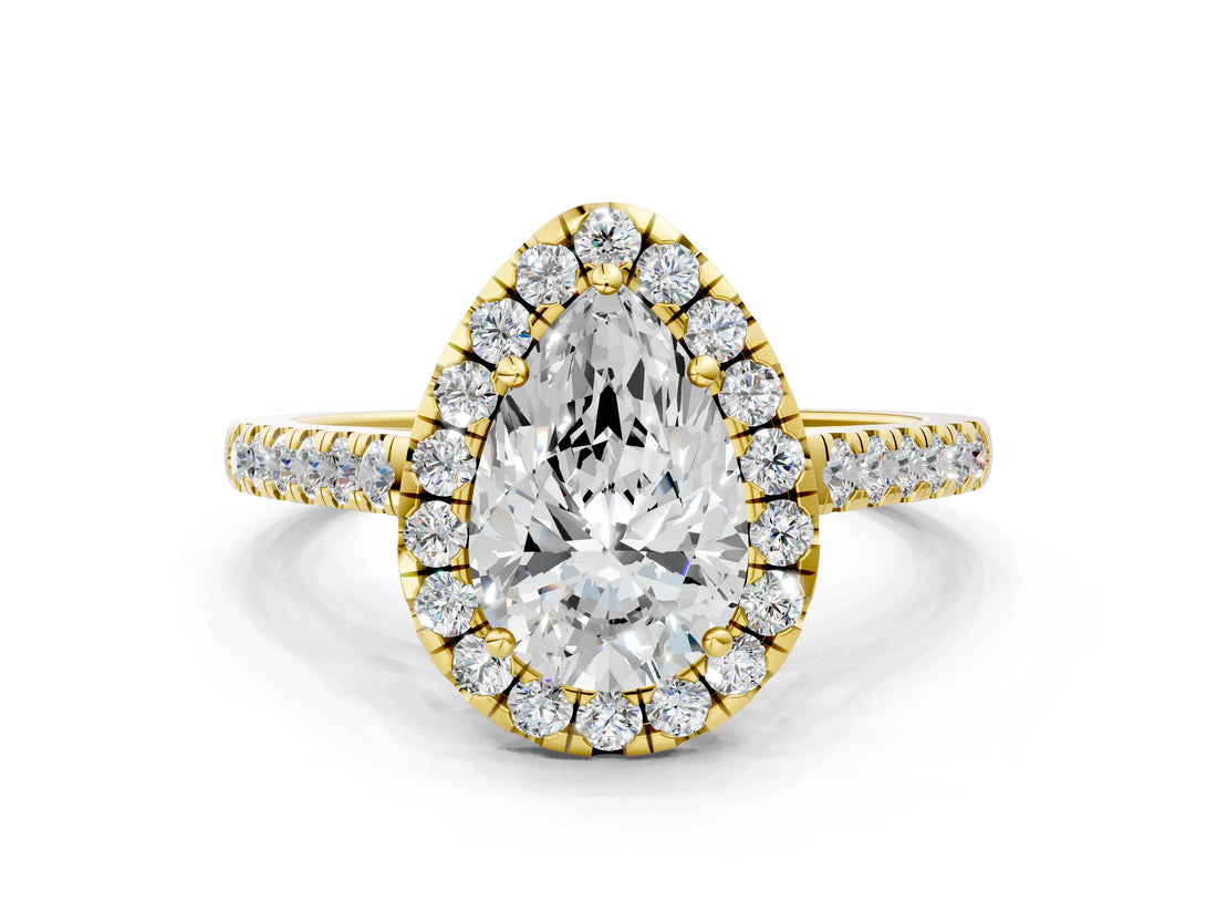 Yellow gold Pear Cut Halo Pave Diamond Engagement Ring with Four-Prong Setting_3