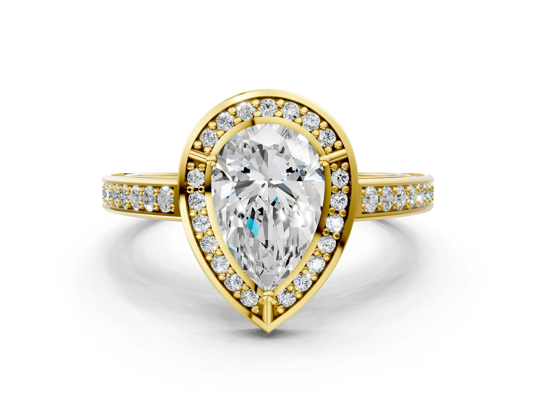 Yellow gold Pear Cut Halo Pave Split Shank Prong Setting Ring_32