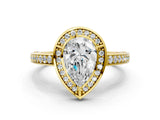 Yellow gold Pear Cut Halo Pave Split Shank Prong Setting Ring_32
