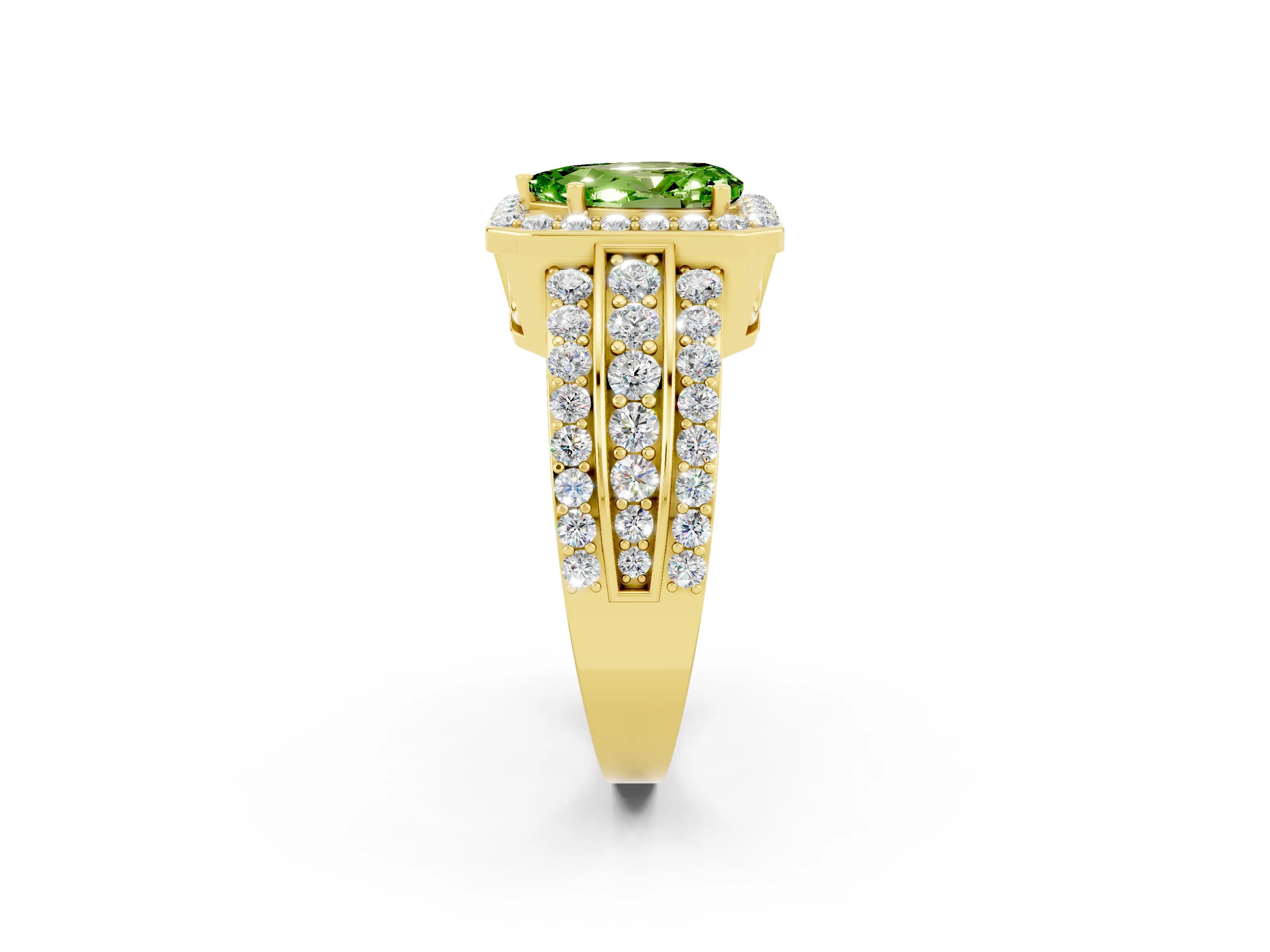 Yellow gold Pear Cut Halo Peridot Ring with Split Shank and Four-Prong Setting_2