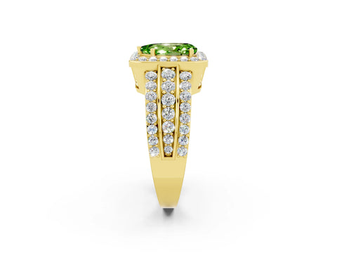 Yellow gold Pear Cut Halo Peridot Ring with Split Shank and Four-Prong Setting_2