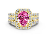 Yellow gold Pear Cut Halo Pink Sapphire Ring with Split Shank and Four-Prong Setting_24