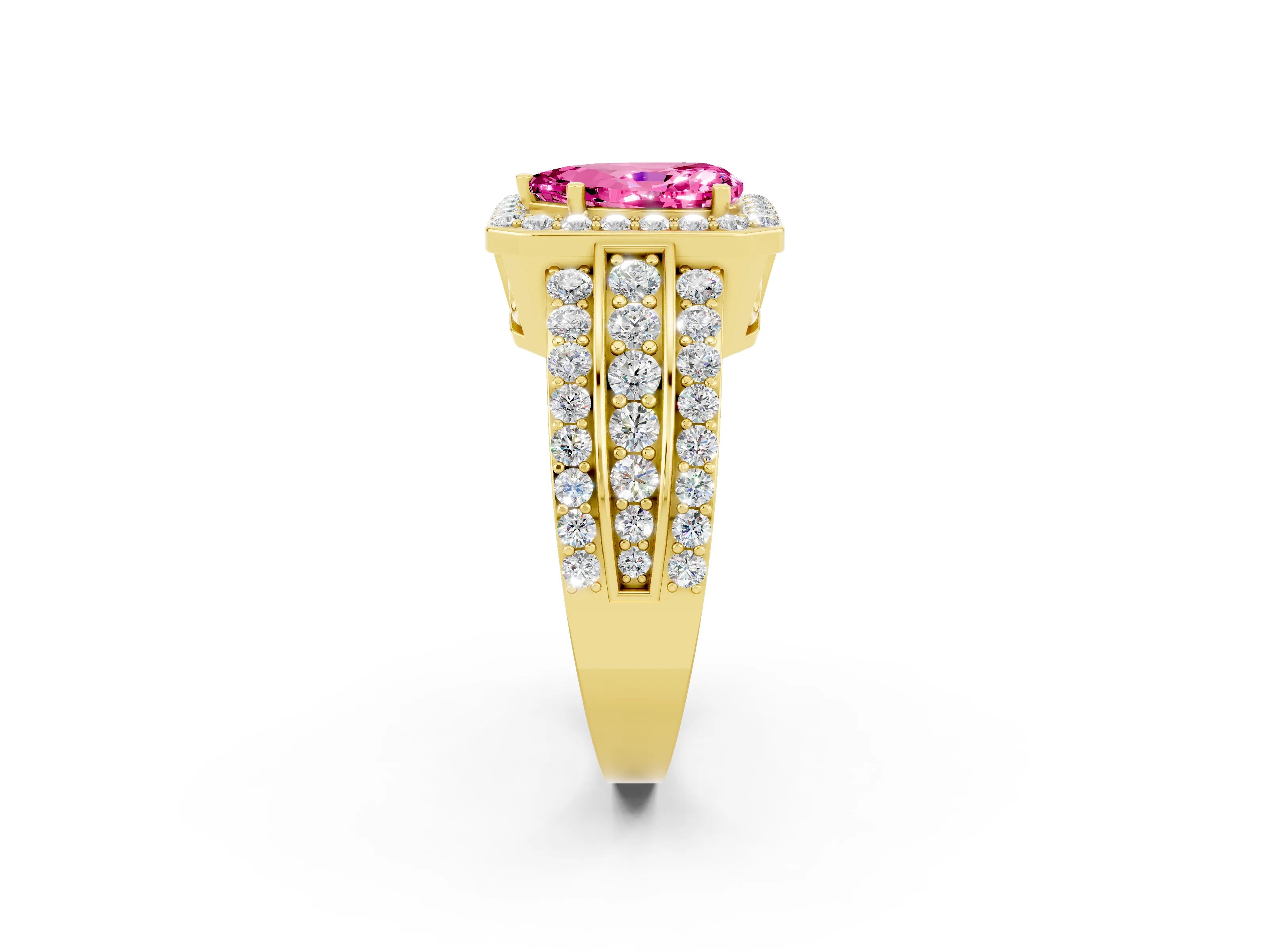 Yellow gold Pear Cut Halo Pink Sapphire Ring with Split Shank and Four-Prong Setting_26