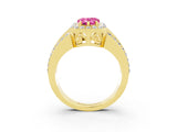 Yellow gold Pear Cut Halo Pink Sapphire Ring with Split Shank and Four-Prong Setting_27