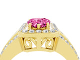Yellow gold Pear Cut Halo Pink Sapphire Ring with Split Shank and Four-Prong Setting_28
