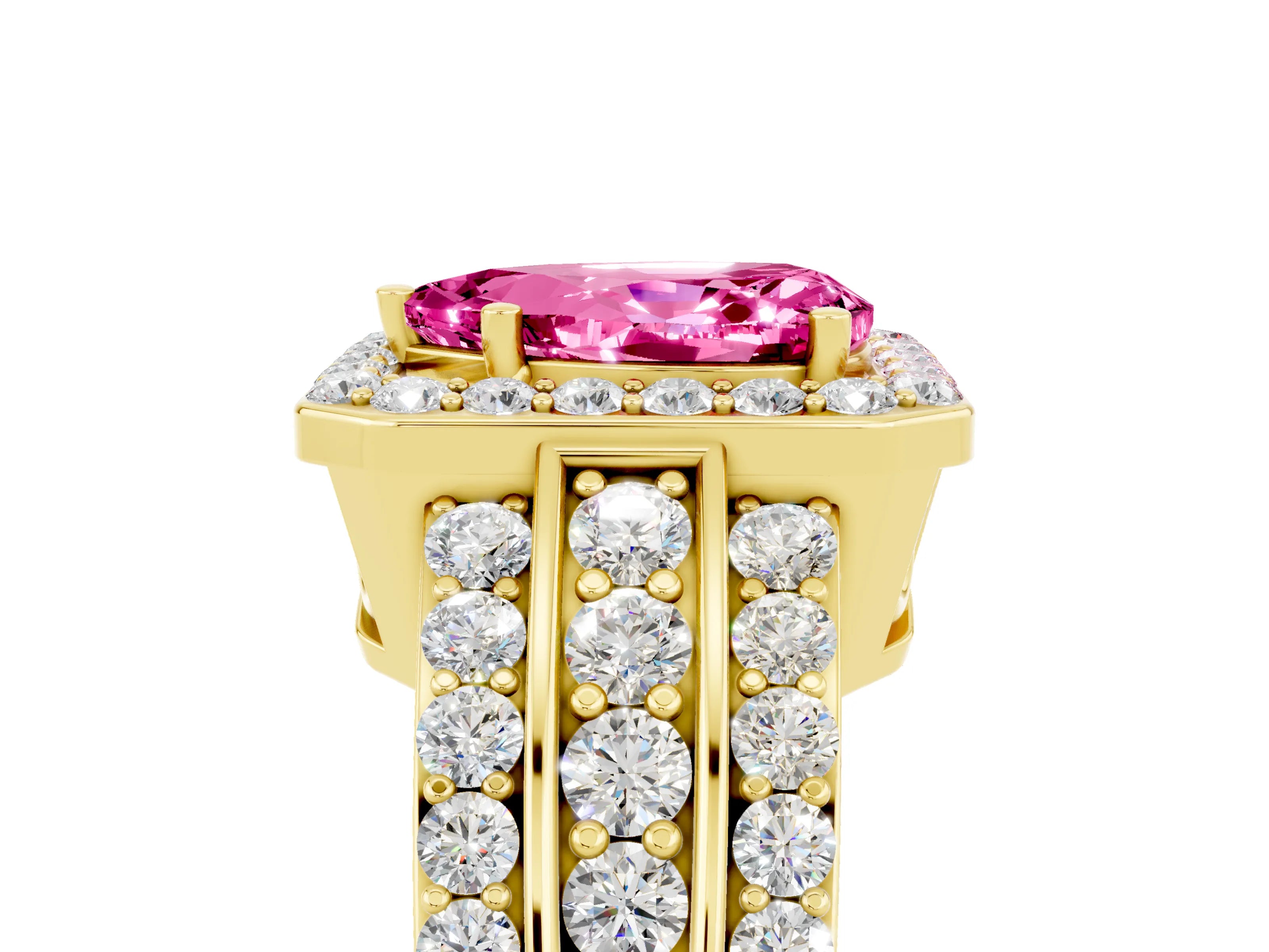Yellow gold Pear Cut Halo Pink Sapphire Ring with Split Shank and Four-Prong Setting_29