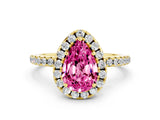 Yellow gold Pear Cut Halo Round Diamond Pavé Band Four-Prong Ring