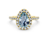Yellow gold Pear Cut Halo Round Diamond Pavé Band Four-Prong Ring_12