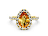 Yellow gold Pear Cut Halo Round Diamond Pavé Band Four-Prong Ring_12