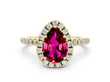 Yellow gold Pear Cut Halo Round Diamond Pavé Band Four-Prong Ring_12