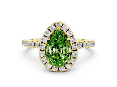 Yellow gold Pear Cut Halo Round Diamond Pavé Band Four-Prong Ring_12