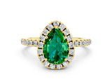Yellow gold Pear Cut Halo Round Diamond Pavé Band Four-Prong Ring_12