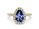 Yellow gold Pear Cut Halo Round Diamond Pavé Band Four-Prong Ring_12