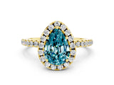 Yellow gold Pear Cut Halo Round Diamond Pavé Band Four-Prong Ring_12