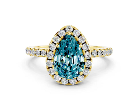Yellow gold Pear Cut Halo Round Diamond Pavé Band Four-Prong Ring_12