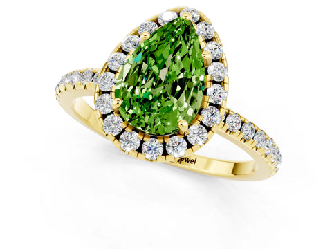 Yellow gold Pear Cut Halo Round Diamond Pavé Band Four-Prong Ring_13