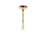 Yellow gold Pear Cut Halo Round Diamond Pavé Band Four-Prong Ring_14