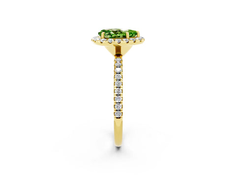 Yellow gold Pear Cut Halo Round Diamond Pavé Band Four-Prong Ring_14