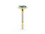Yellow gold Pear Cut Halo Round Diamond Pavé Band Four-Prong Ring_14