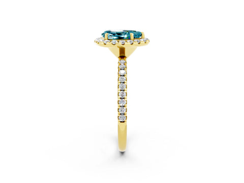 Yellow gold Pear Cut Halo Round Diamond Pavé Band Four-Prong Ring_14