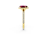 Yellow gold Pear Cut Halo Round Diamond Pavé Band Four-Prong Ring_14