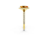 Yellow gold Pear Cut Halo Round Diamond Pavé Band Four-Prong Ring_14
