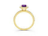 Yellow gold Pear Cut Halo Round Diamond Pavé Band Four-Prong Ring_15