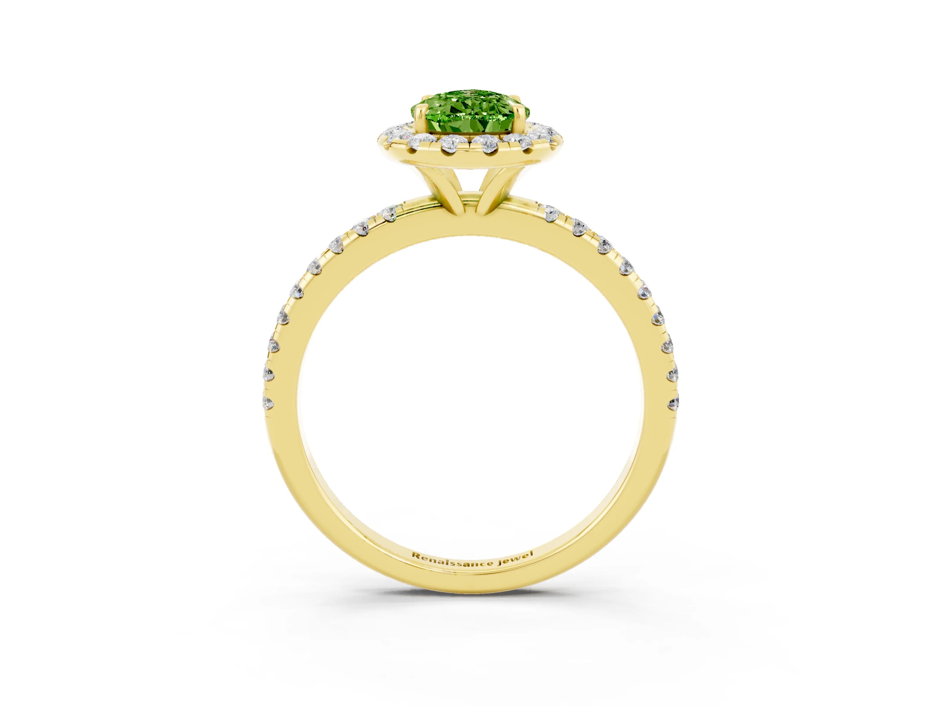 Yellow gold Pear Cut Halo Round Diamond Pavé Band Four-Prong Ring_15