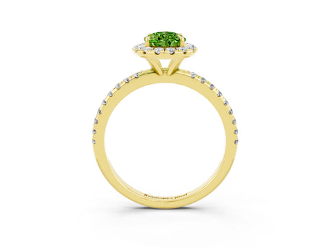 Yellow gold Pear Cut Halo Round Diamond Pavé Band Four-Prong Ring_15